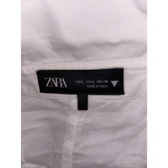 Zara Poplin Shirt Dress Lace Front V Neck Lapel Collar SZ L  Embroidered - Picture 6 of 9